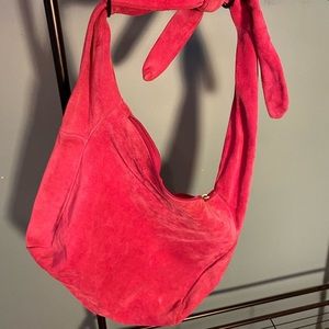 Hot pink leather soft leather slouchy handbag